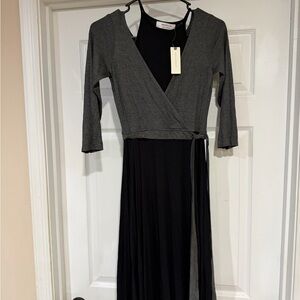 Bailey 44 Black Maxi Dress with Gray Wrap Top